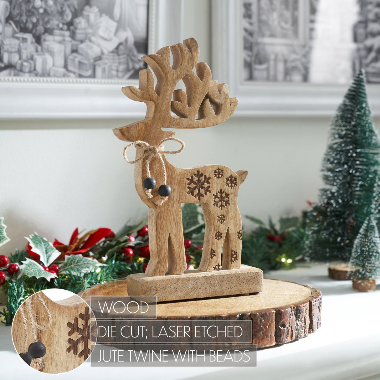 Natural Wooden Snowflake Reindeer