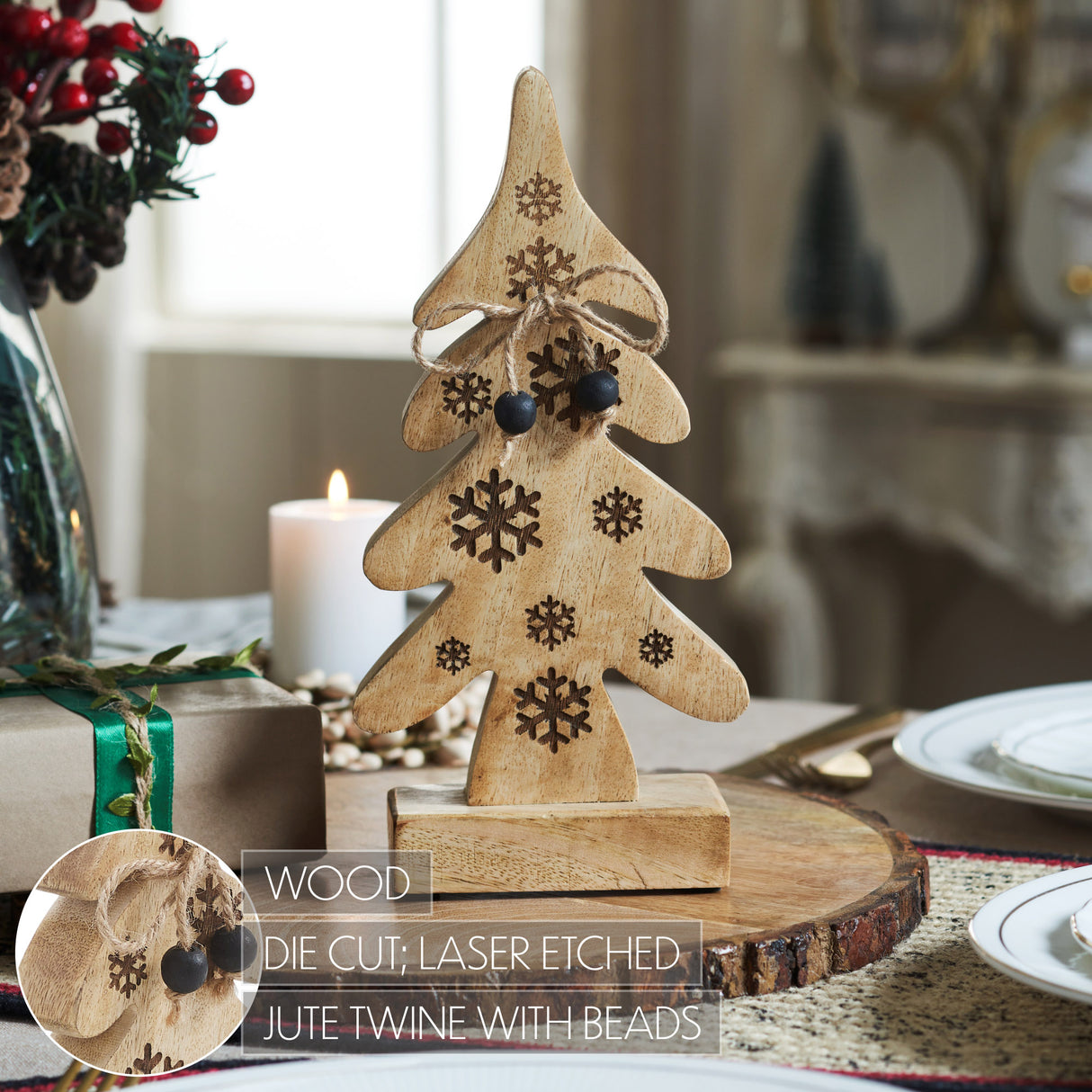 VHC Brands 2PC Natural Wooden Snowflake Tree ,Small and Large