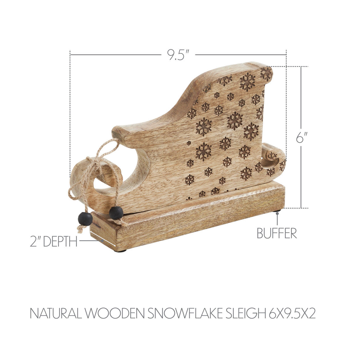 Natural Wooden Snowflake Sleigh 6x9.5x2