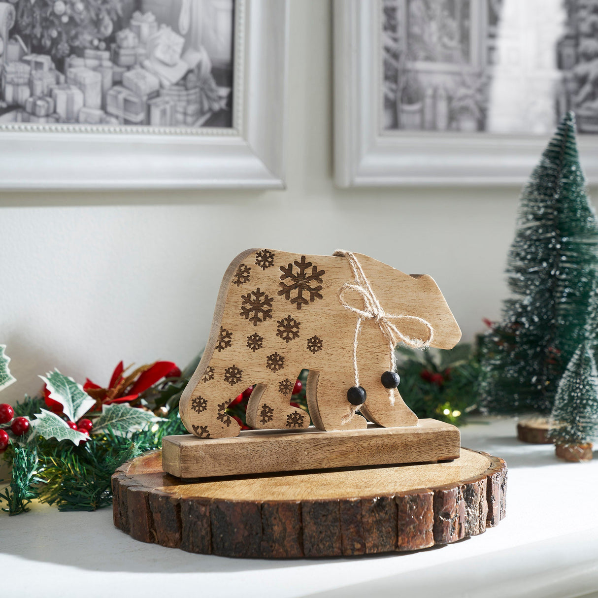 Natural Wooden Snowflake Bear