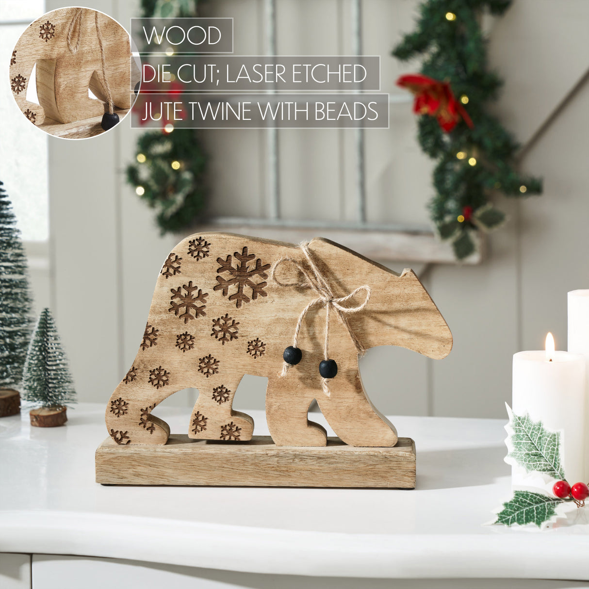 Natural Wooden Snowflake Bear