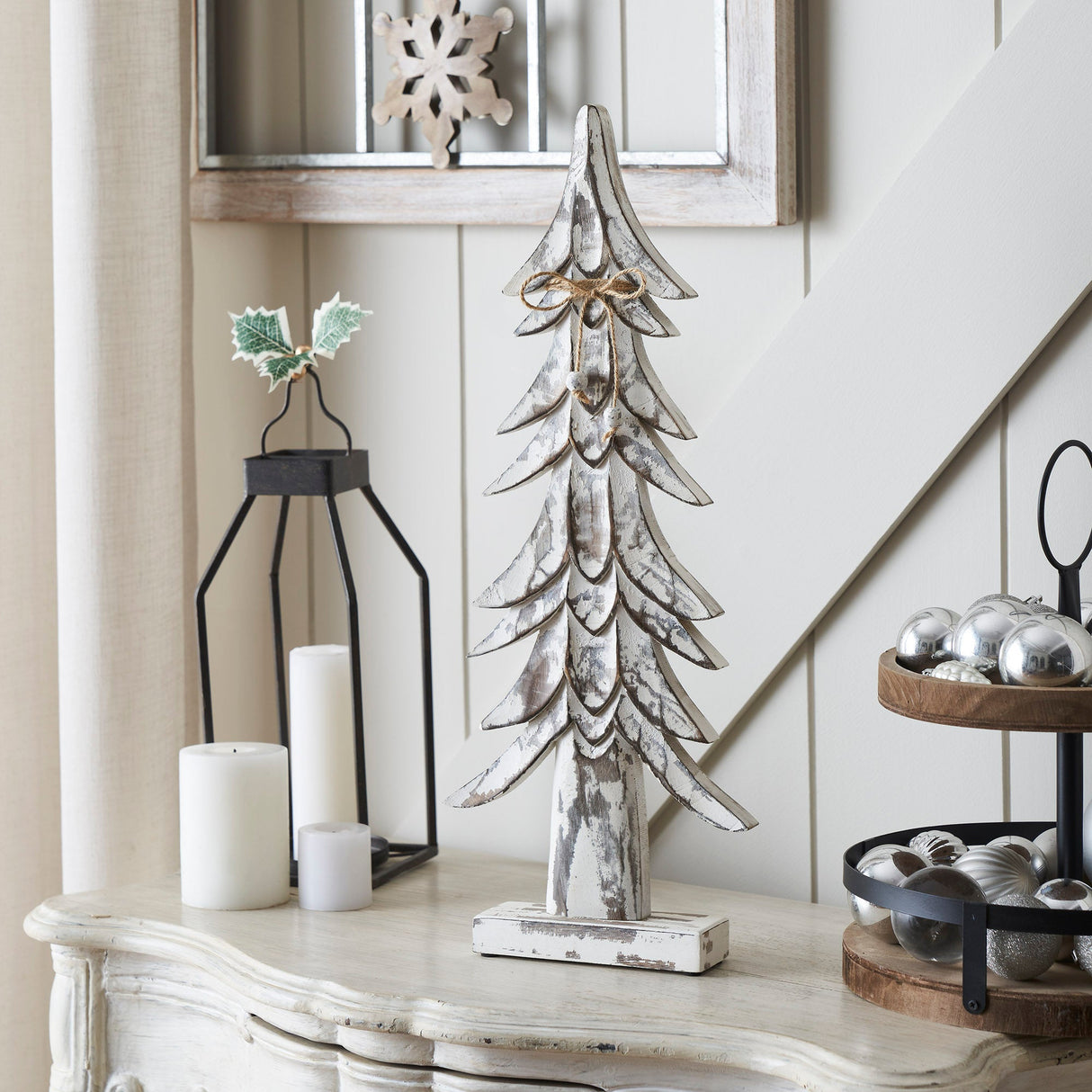 Timber Tidings Distressed White Wooden Tree