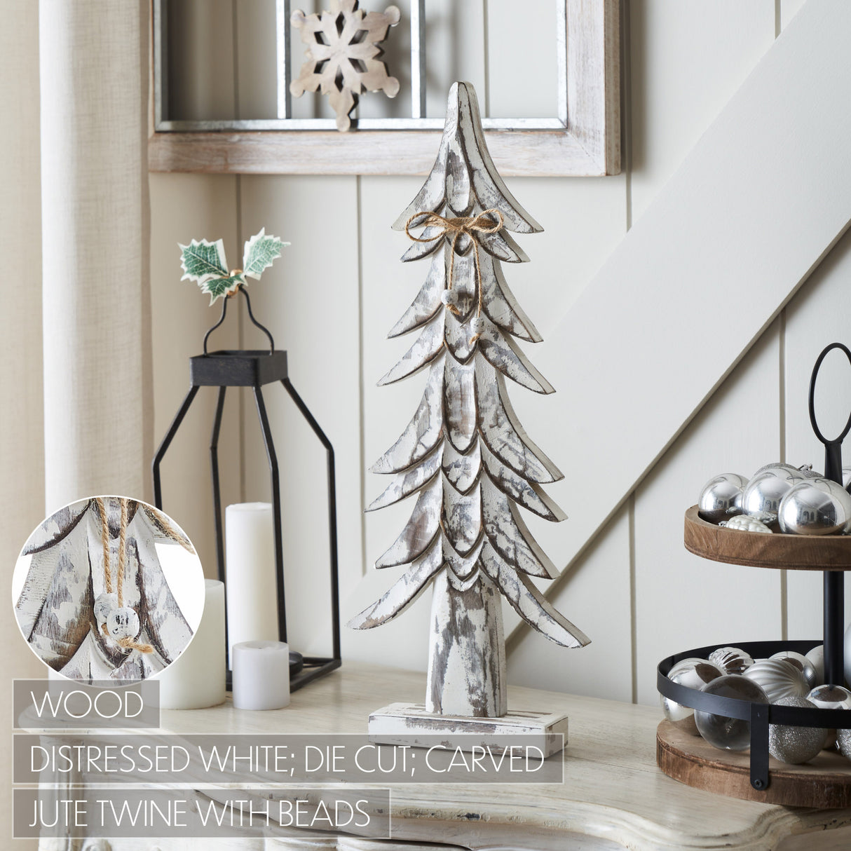 Timber Tidings Distressed White Wooden Tree