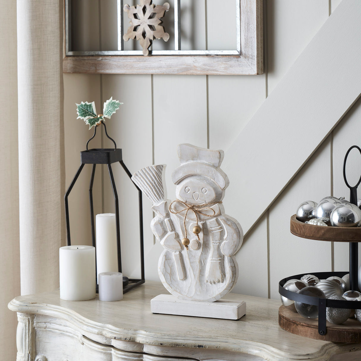 Blizzard Bliss Distressed White Wooden Snowman 13x9x2