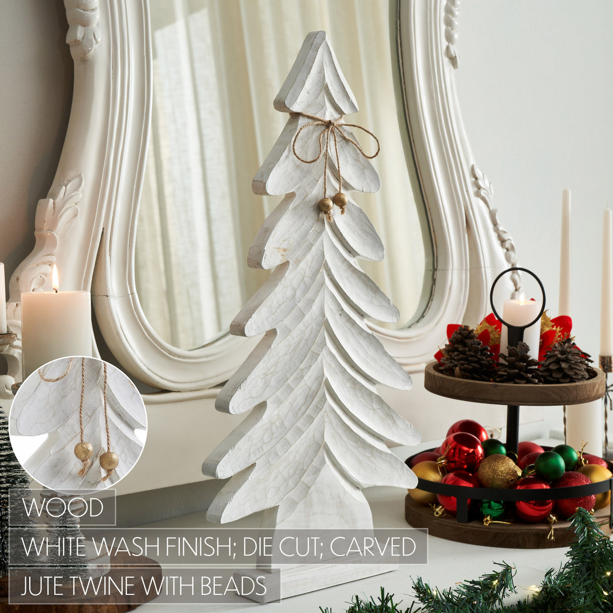 All is Calm Distressed White Wooden Tree 24x12x2