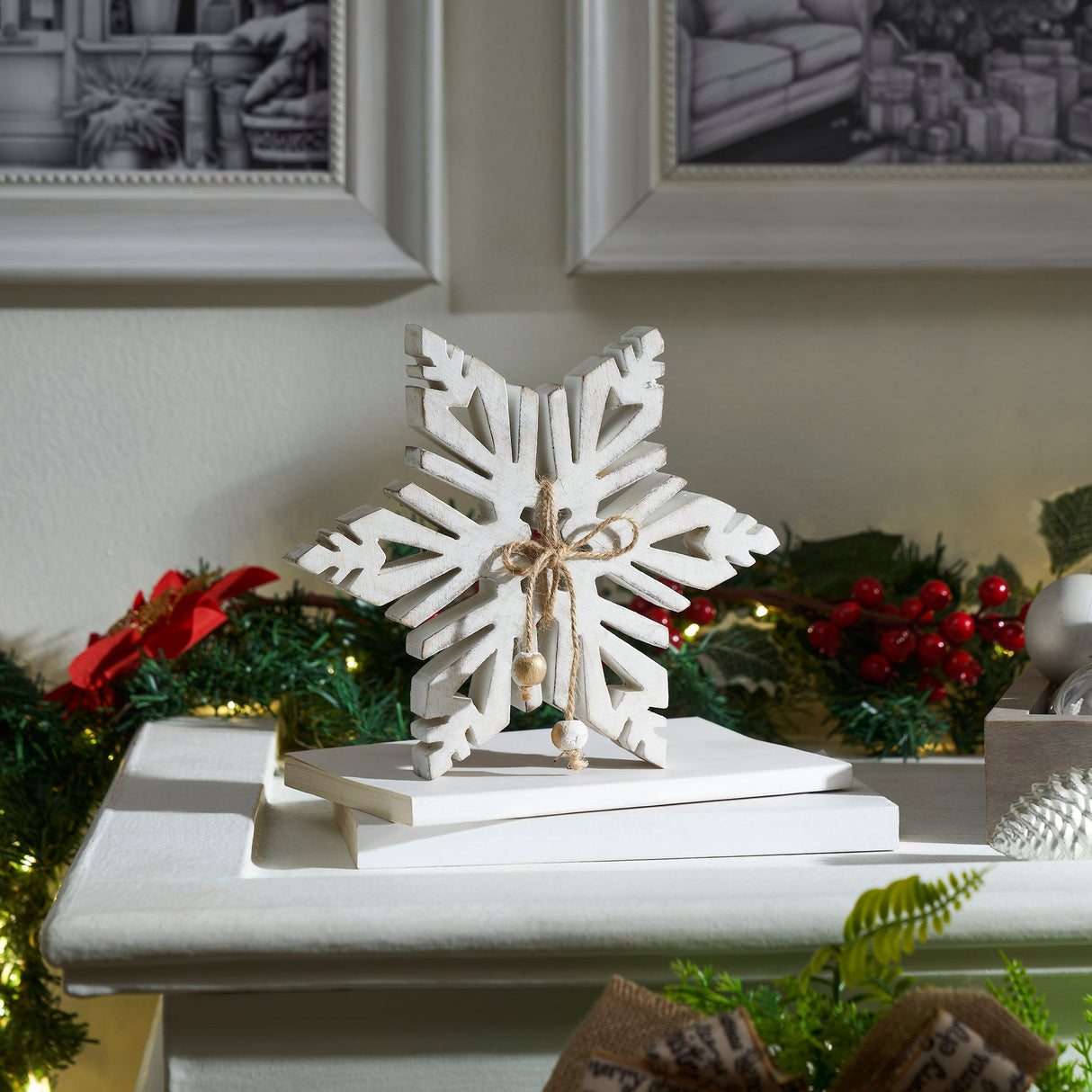 Wooden Snowflake Statuette