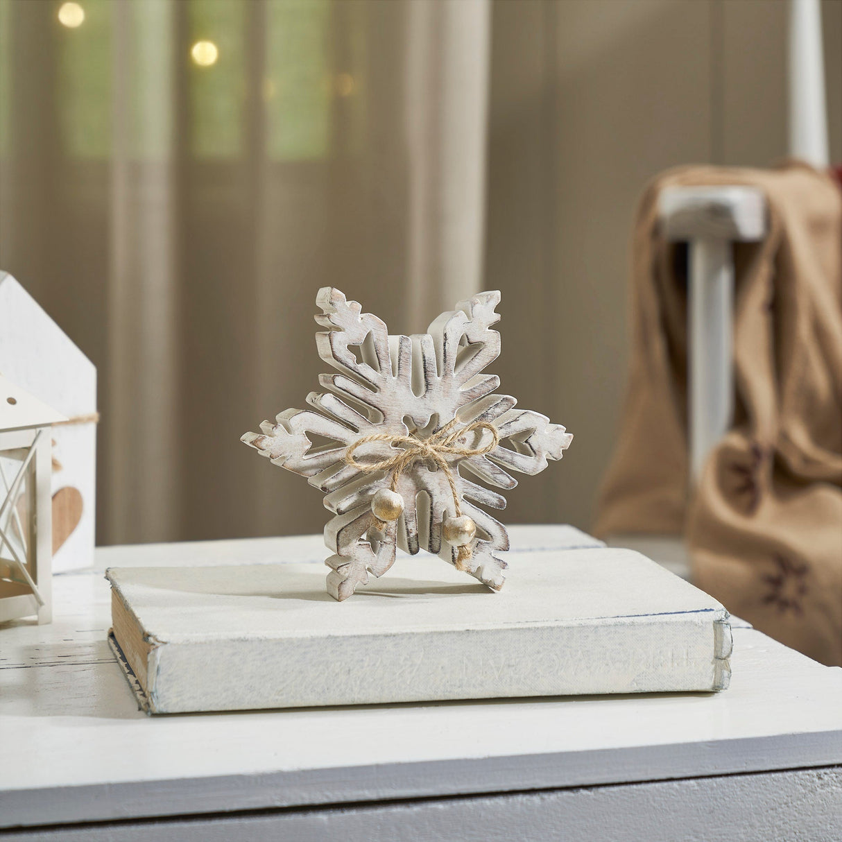 Wooden Snowflake Statuette