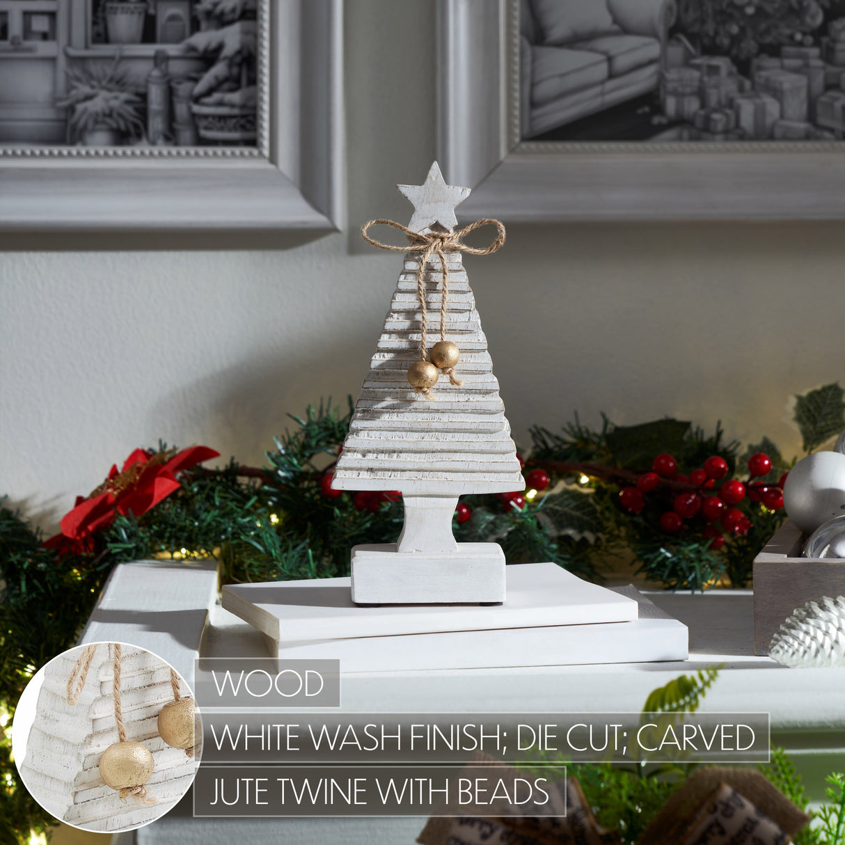 VHC Brands 3PC Starbright Distressed White Wooden Tree ,Small Meduim and Large