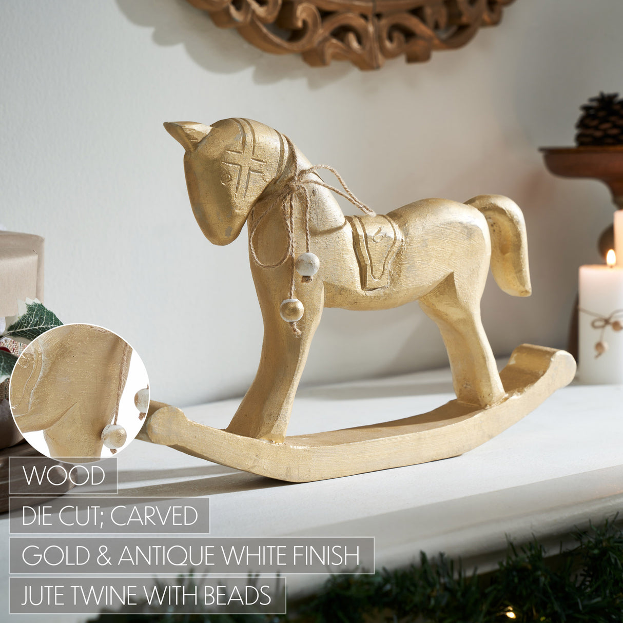 Wooden Rocking Horse Statuette 9.5x15x1.5