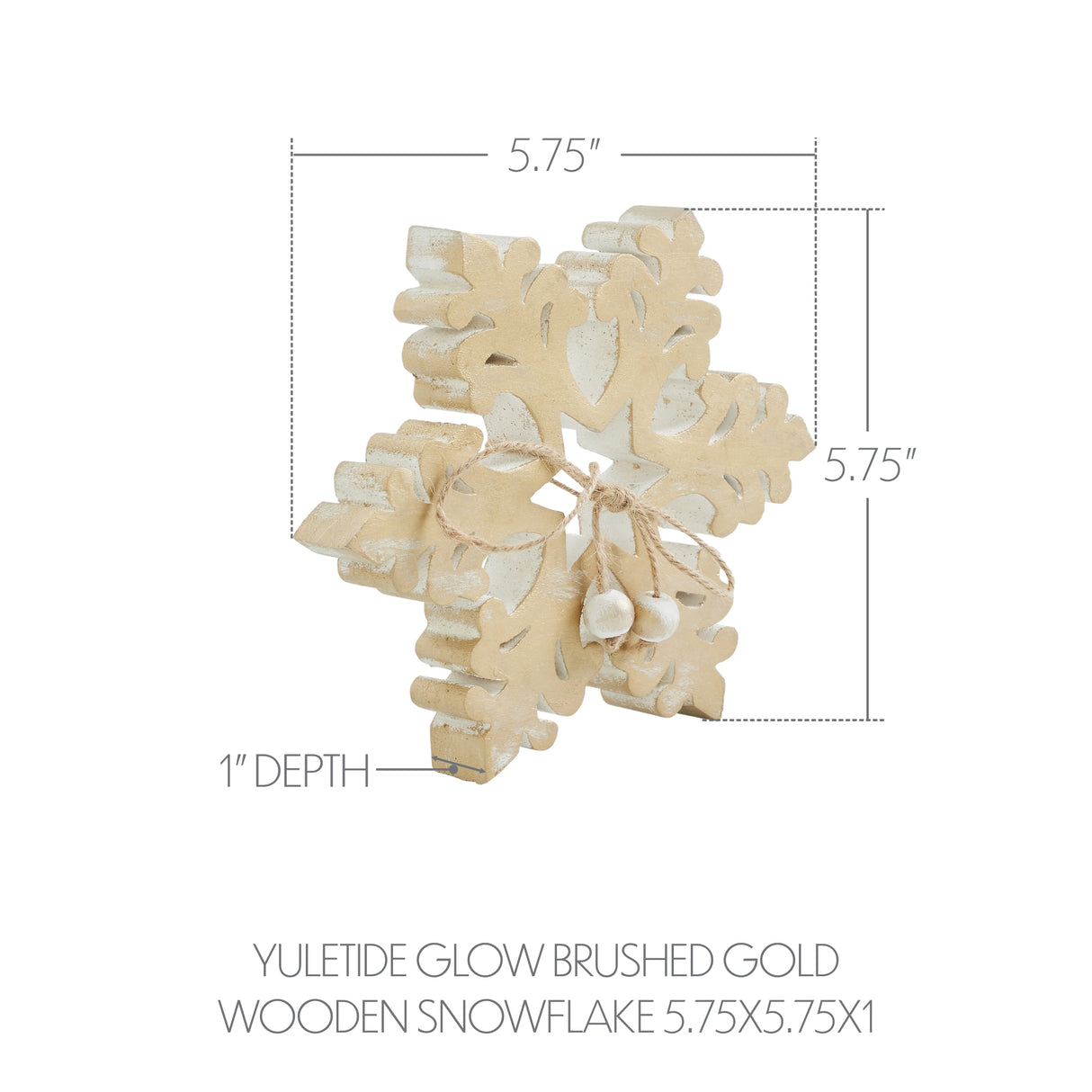 VHC Brands 2PC Yuletide Glow Brushed Gold Wooden Snowflake ,Small and Large
