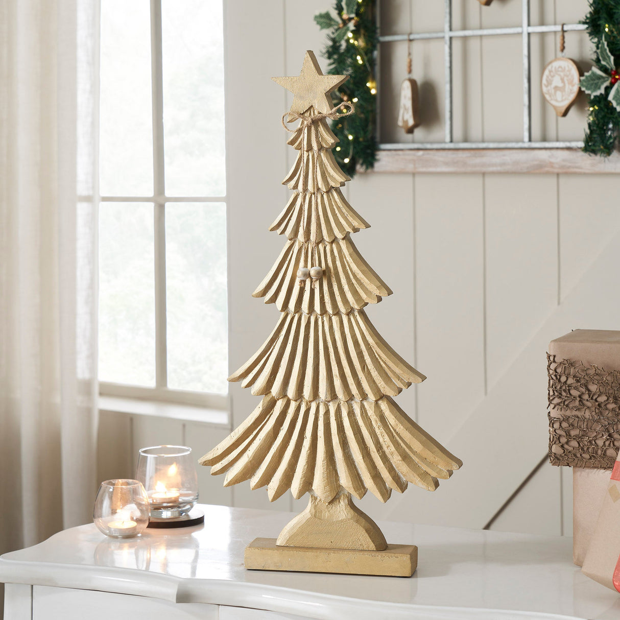Yuletide Glow Brushed Gold Wooden Tree