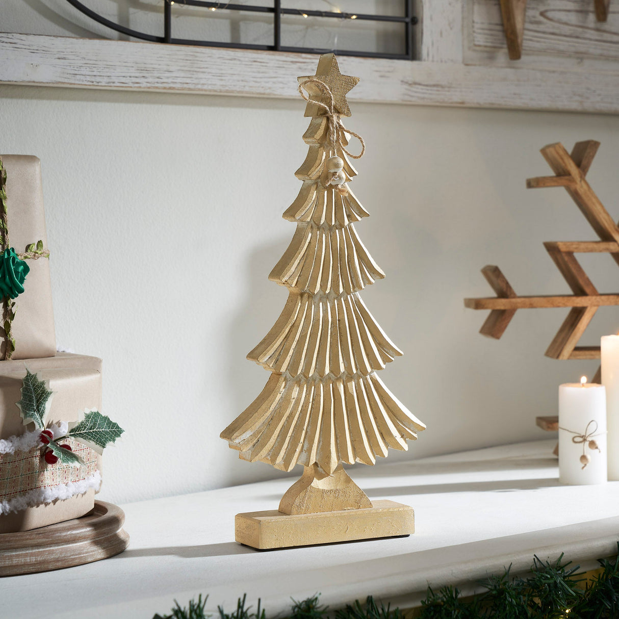 Yuletide Glow Brushed Gold Wooden Tree