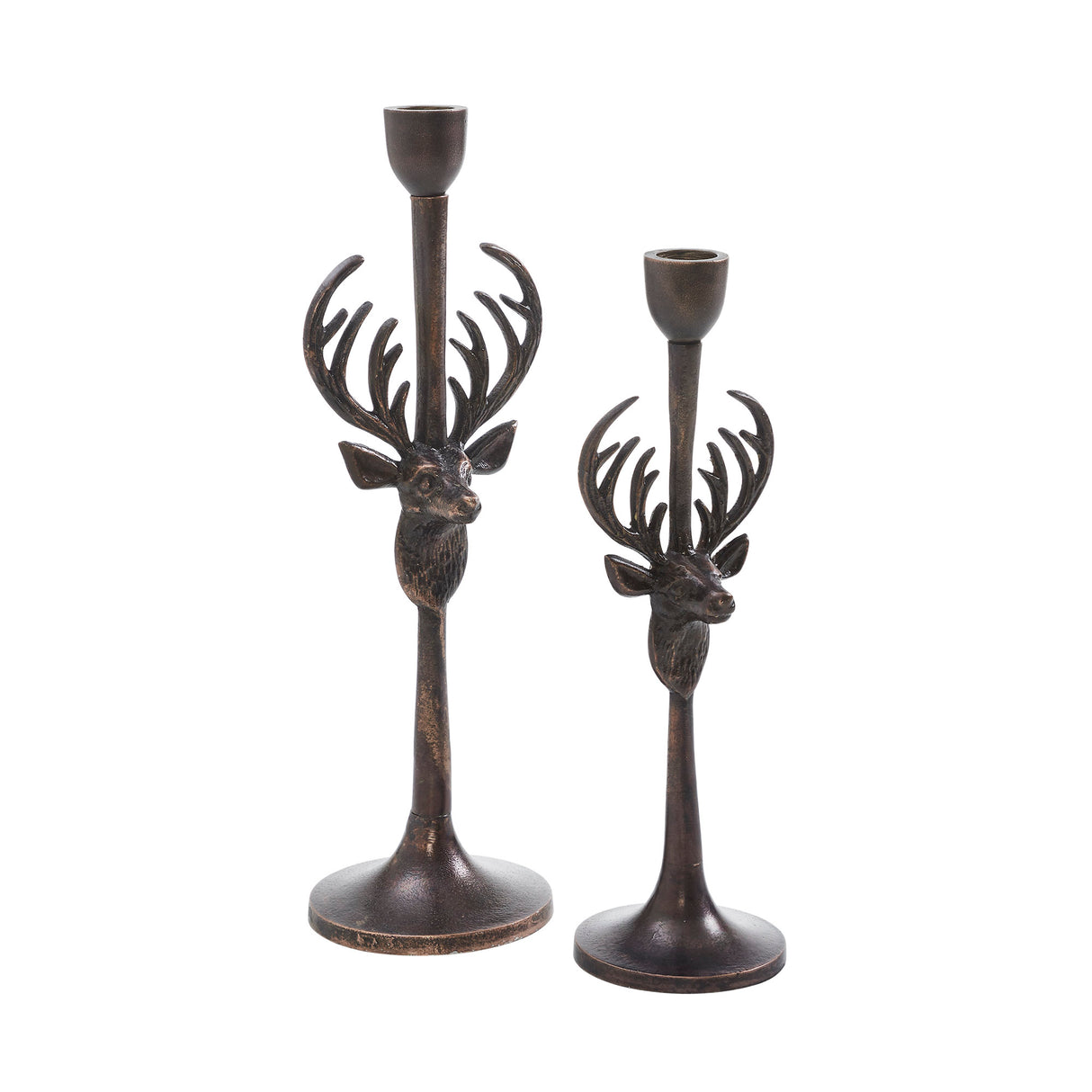 Rustic Stag Metal Candlestick Holders Set of 2 - 10.5/12.5 inch