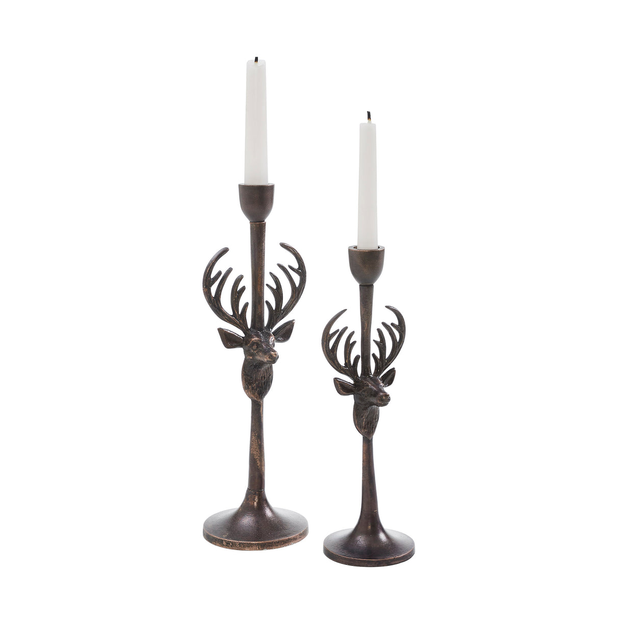 Rustic Stag Metal Candlestick Holders Set of 2 - 10.5/12.5 inch