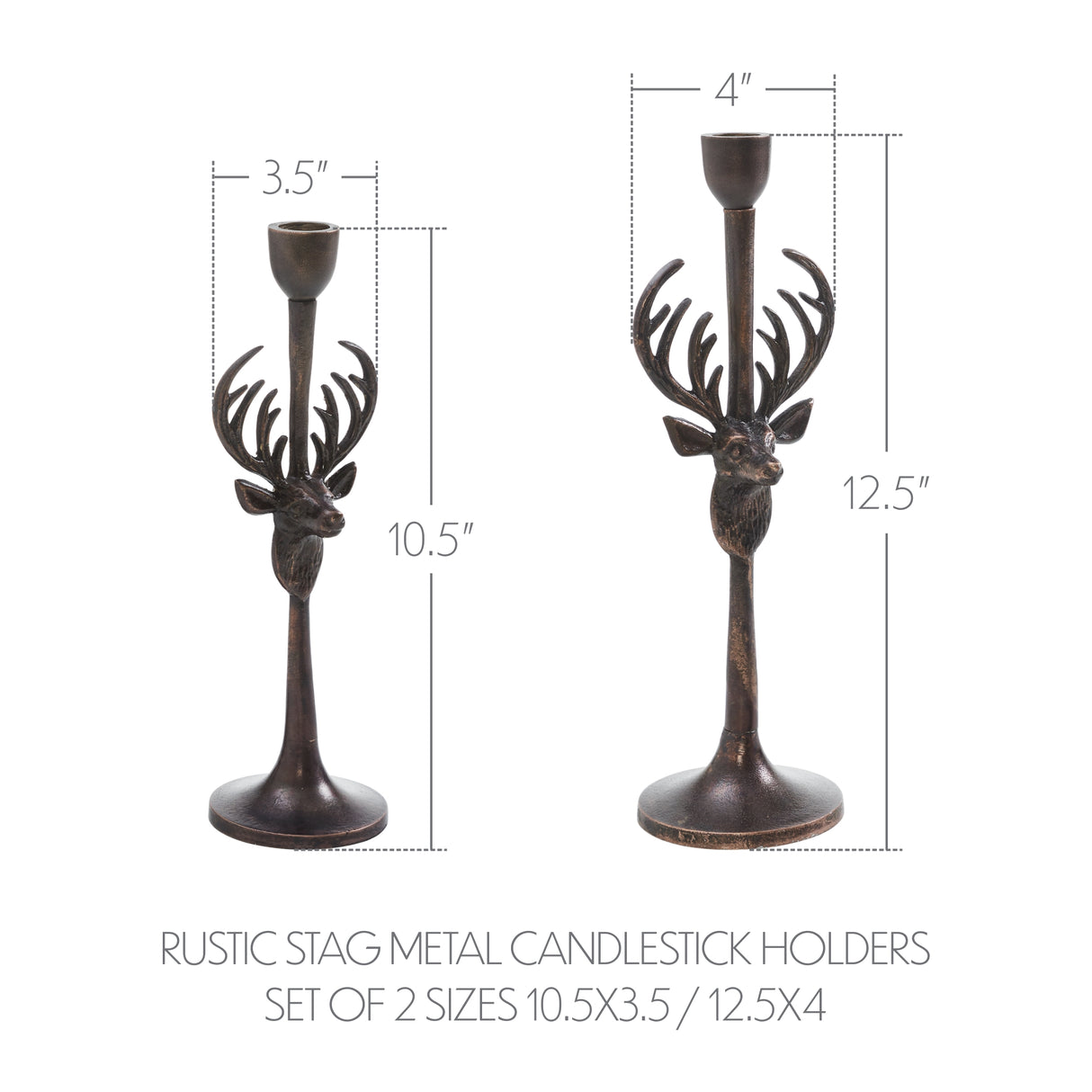Rustic Stag Metal Candlestick Holders Set of 2 - 10.5/12.5 inch