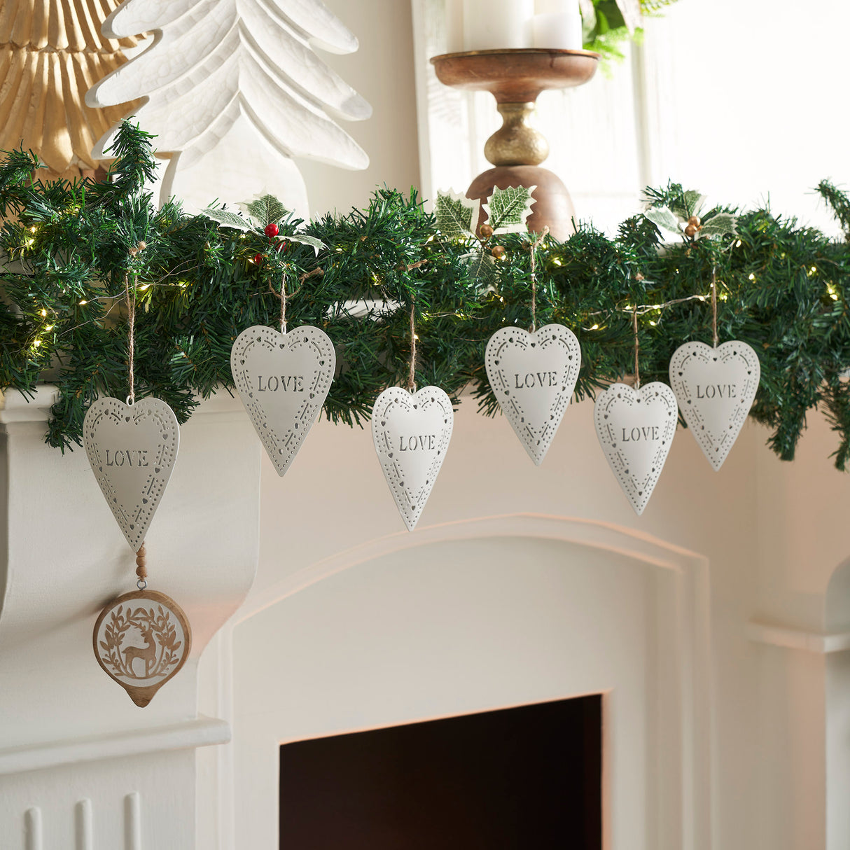 Love Stamp Heart Metal Ornament Set of 6 - 5.25 inch