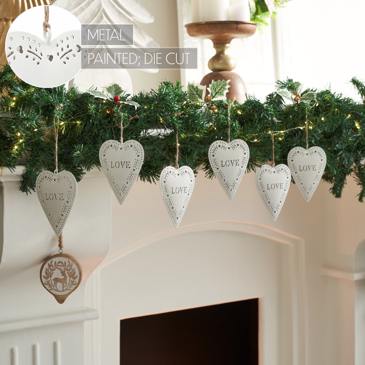 Love Stamp Heart Metal Ornament Set of 6 - 5.25 inch