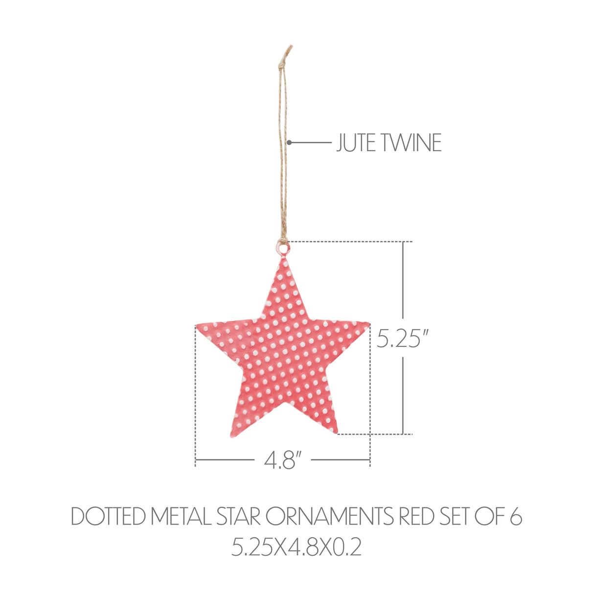 Dotted Metal Star Ornaments Red Set of 6 5.25x4.8x0.2