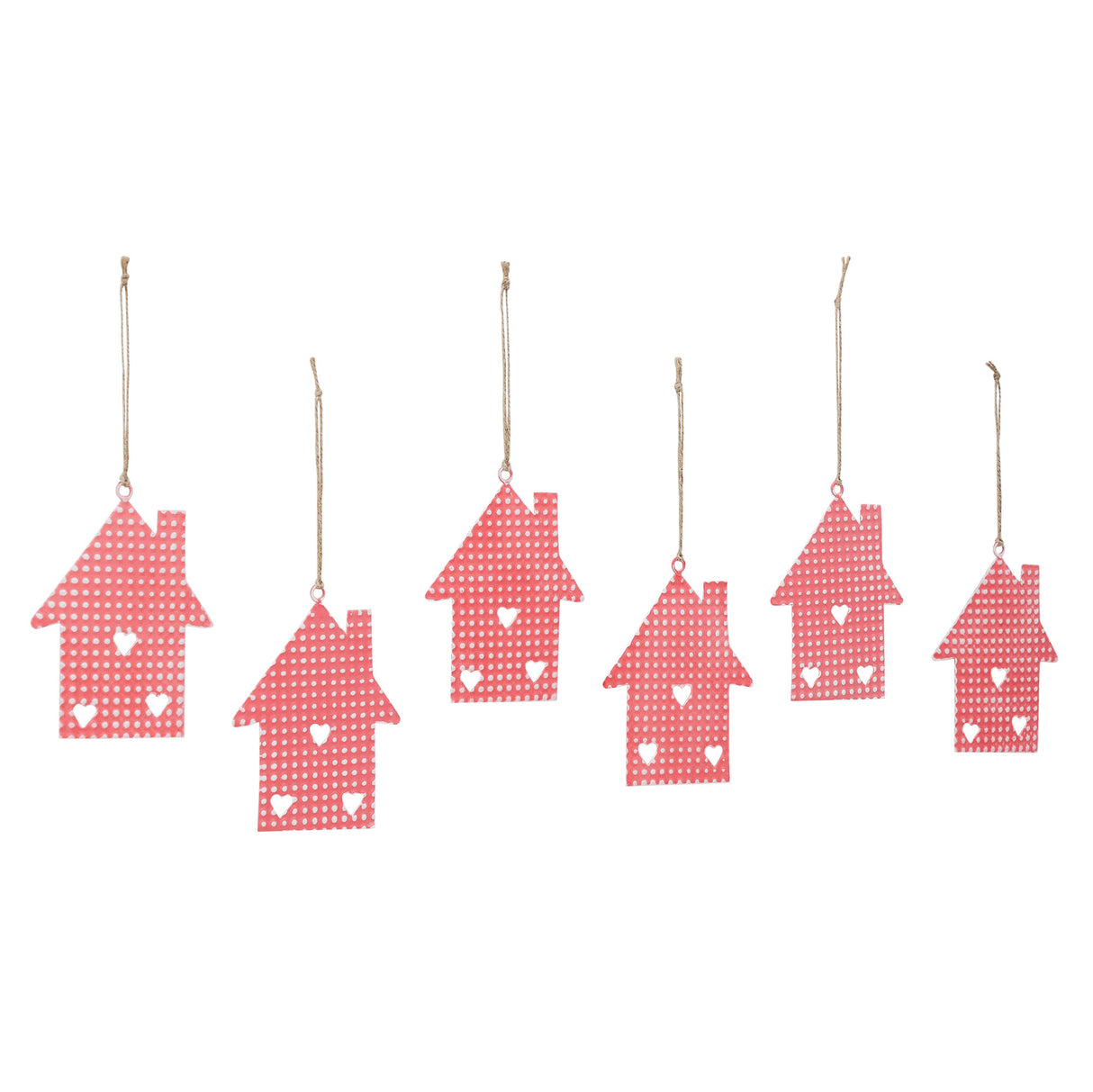 Dotted Metal House Ornaments Red Set of 6 5.4x4.4x0.2