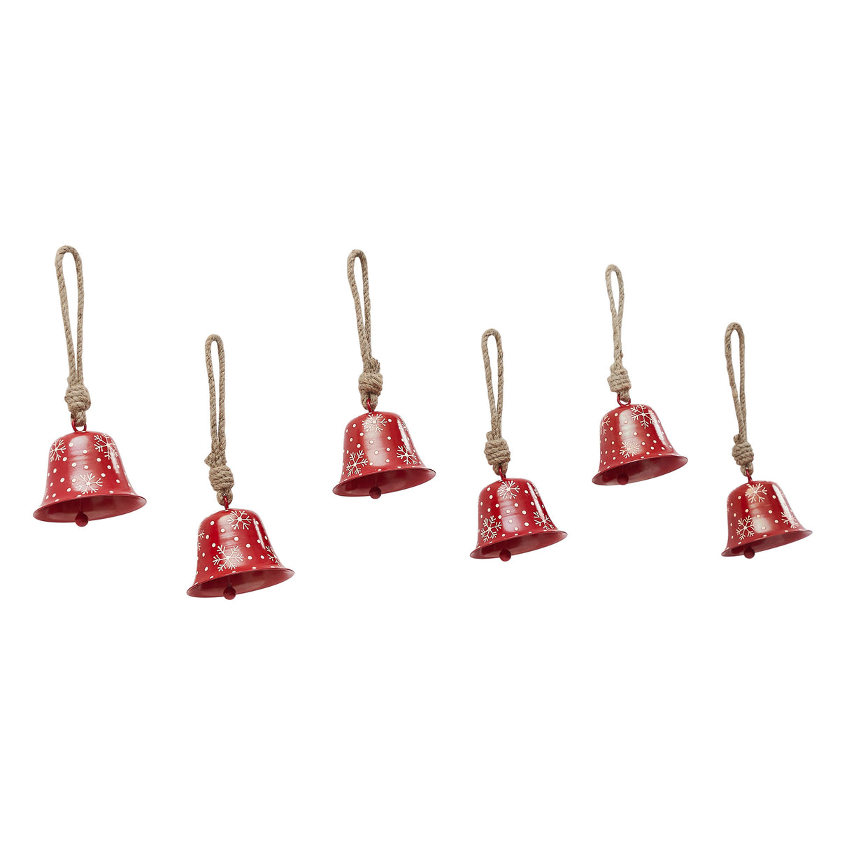Falling Snow Red Bell Metal Ornament Set of 6 - 3.2 inch