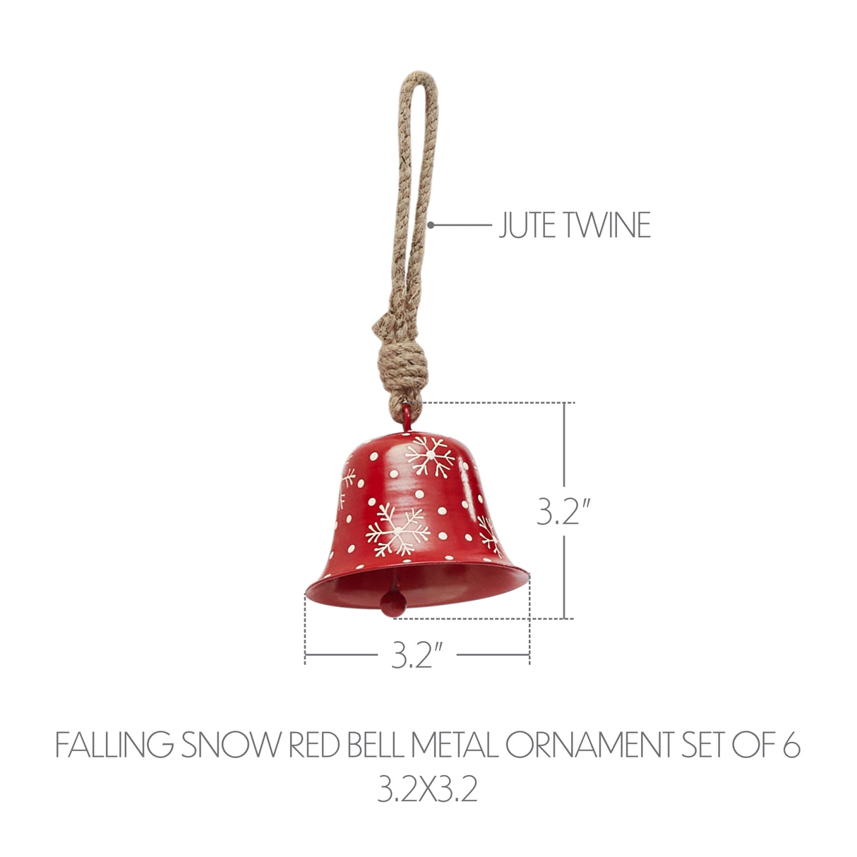 Falling Snow Red Bell Metal Ornament Set of 6 - 3.2 inch