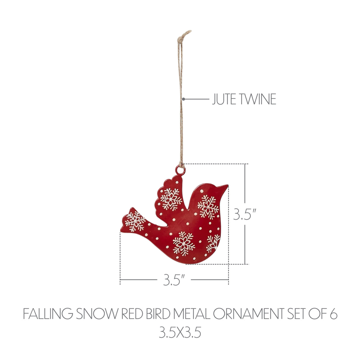 Falling Snow Red Bird Metal Ornament Set of 6 - 3.5 inch