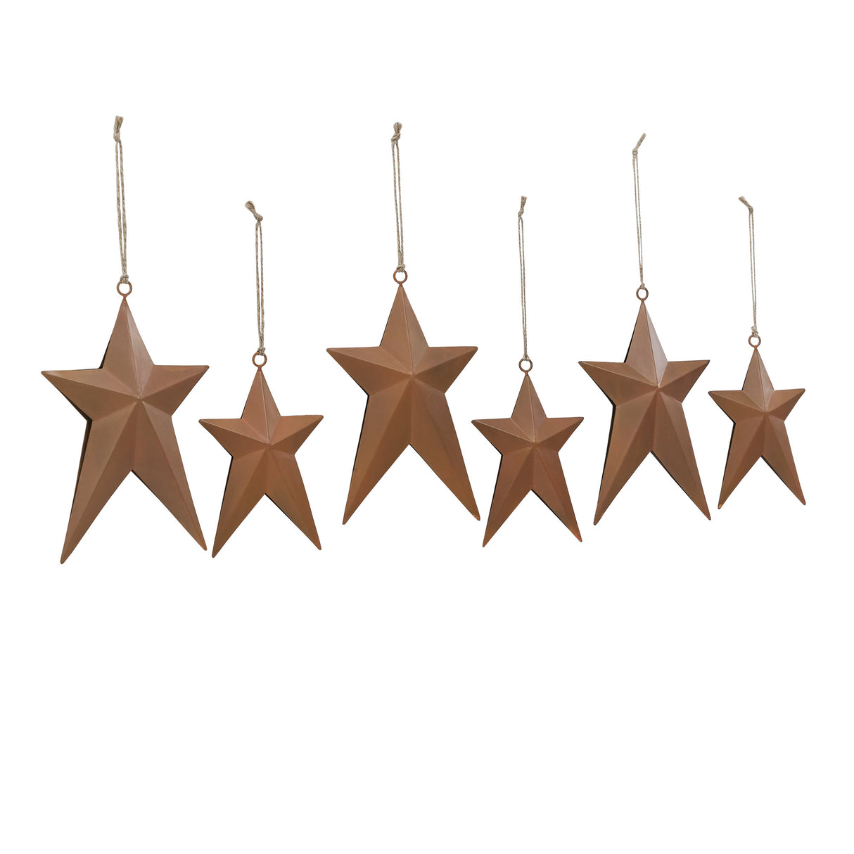 Rust Primitive Star Metal Ornament Set of 6 - 6.5/8.5 inch