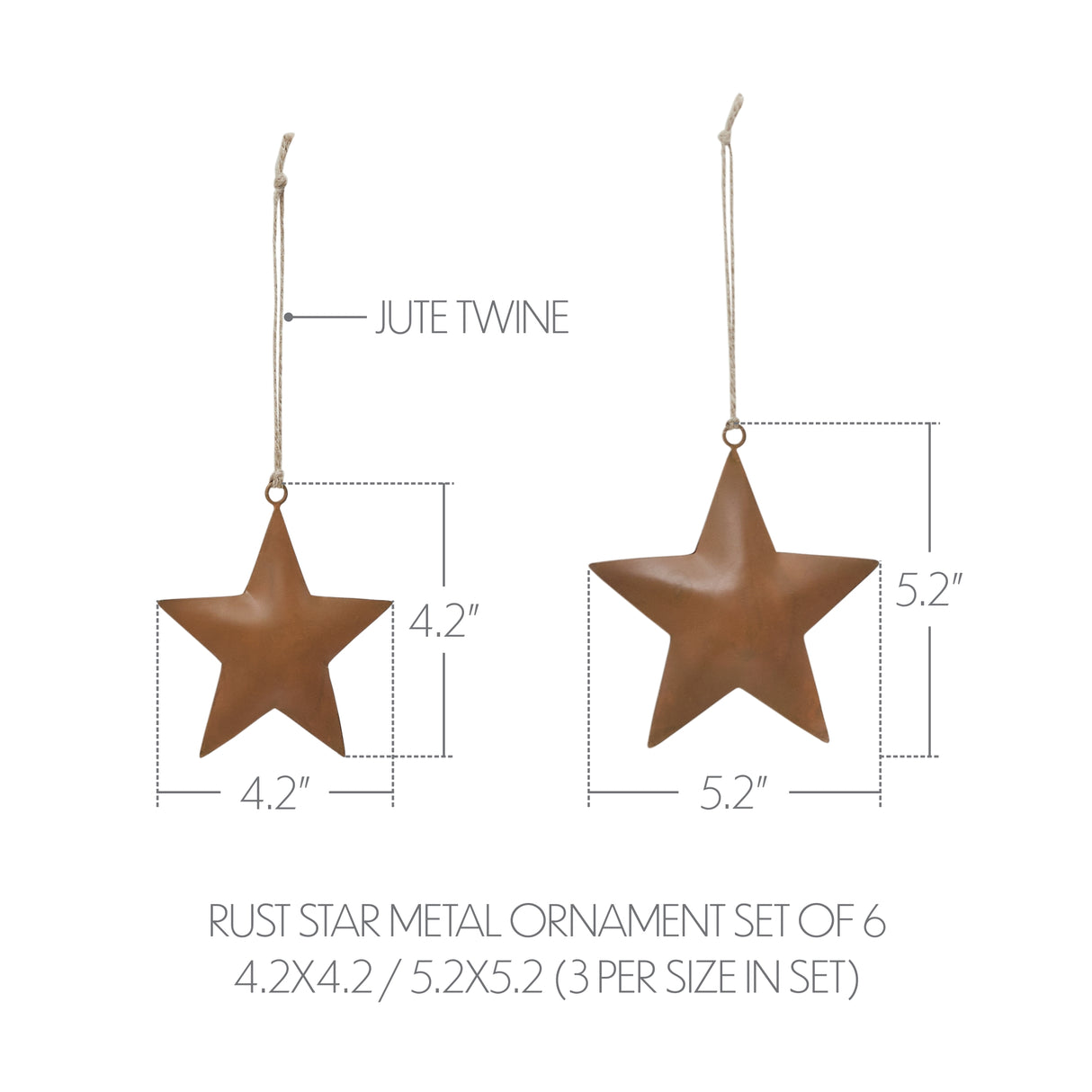 Rust Star Metal Ornament Set of 6 - 4.2/5.2 inch
