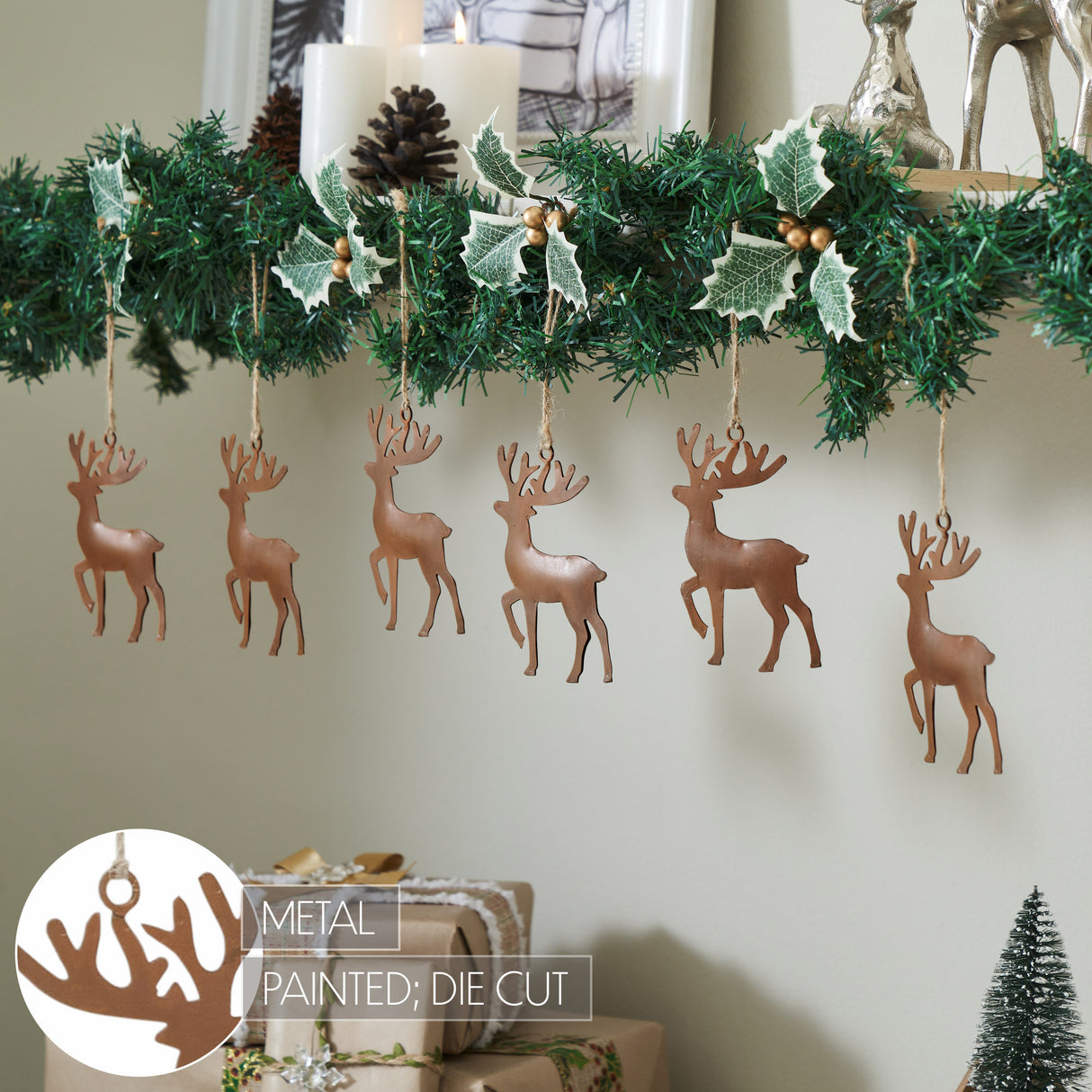 Rust Reindeer Metal Ornament Set of 6 - 5 inch