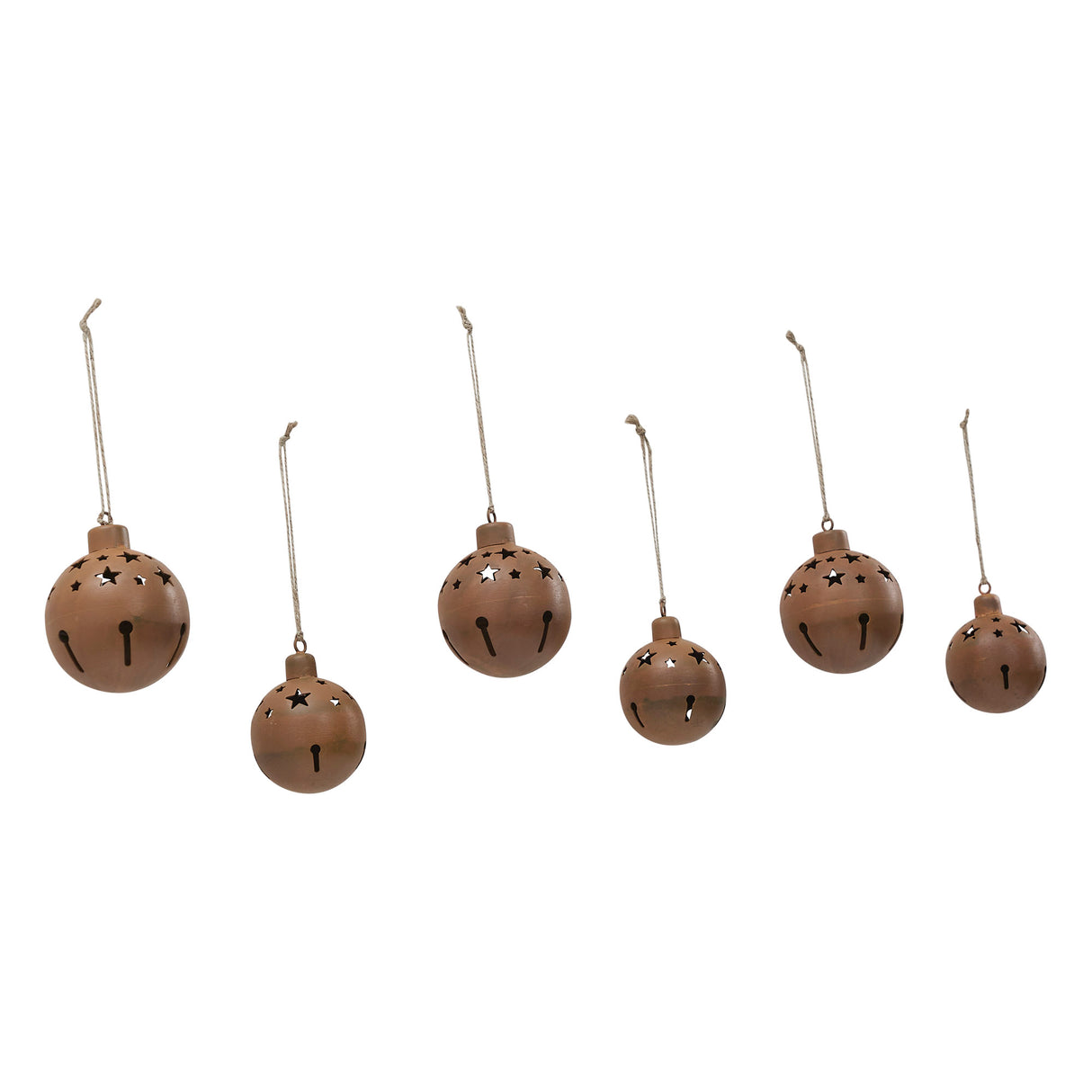 Rust Bell Metal Ornament Set of 6 - 2.5/3.25 inch