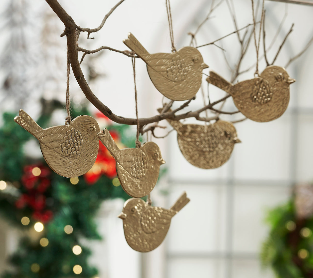 Golden Finch Metal Ornament Set of 6 - 2.9 inch