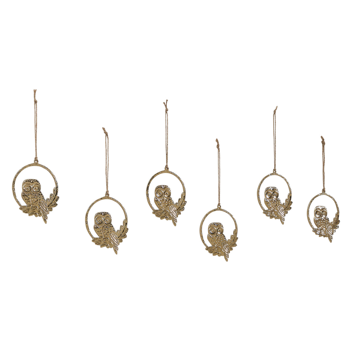 Golden Owl Metal Ornament Set of 6 - 4.5 inch