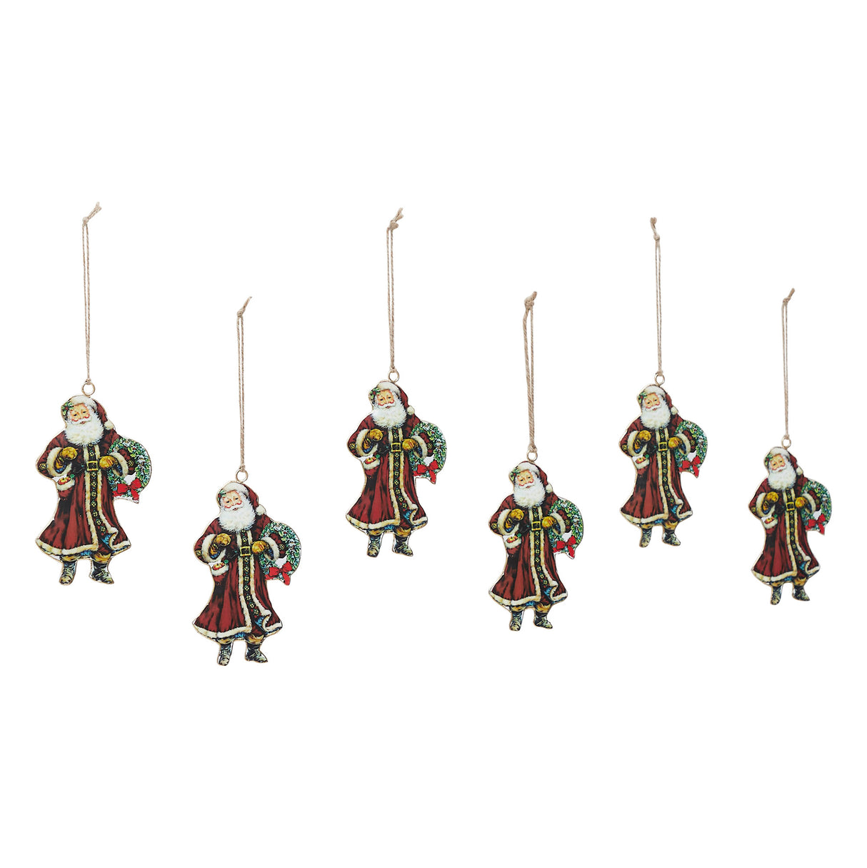 Jolly Old St Nick Metal Ornament Set of 6 - 5.5 inch