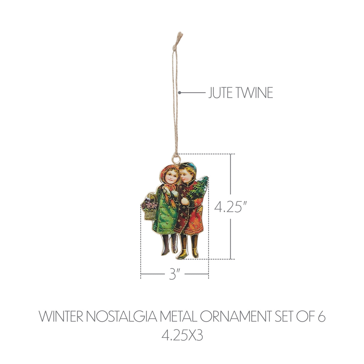 Winter Nostalgia Metal Ornament Set of 6 - 4.25 inch