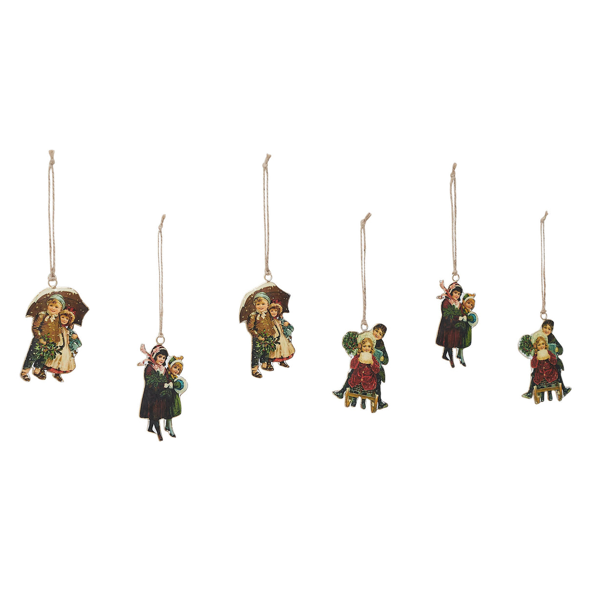 Children at Christmas Metal Ornaments Set of 6 - 4.25/4.5 inch