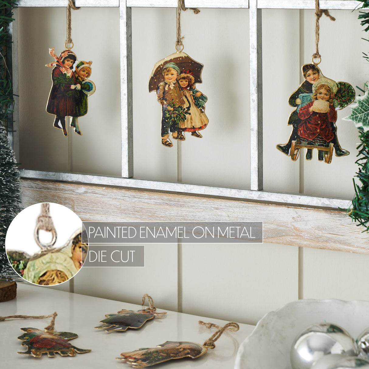 Children at Christmas Metal Ornaments Set of 6 - 4.25/4.5 inch