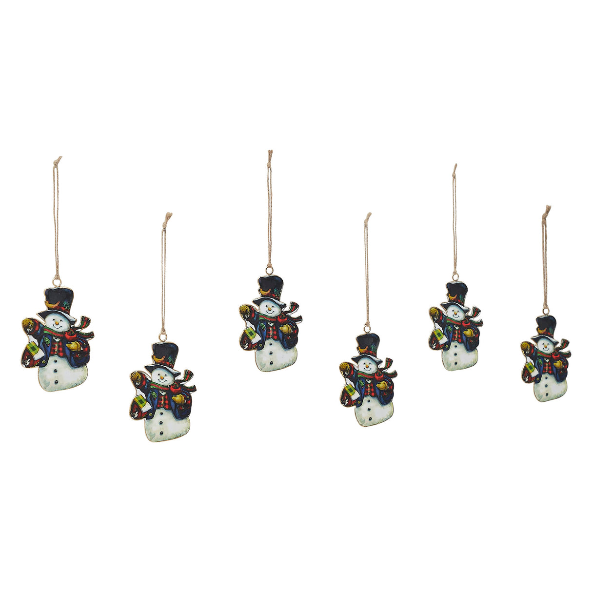 Nature's Snowman Metal Ornament Set of 6 - 4.5 inch