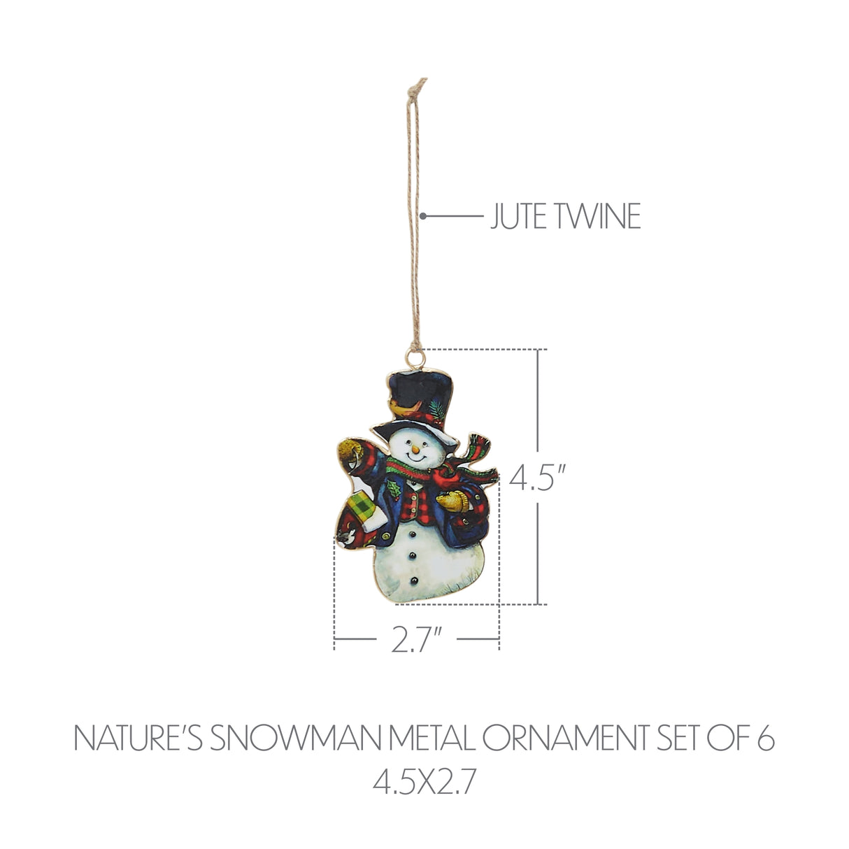 Nature's Snowman Metal Ornament Set of 6 - 4.5 inch