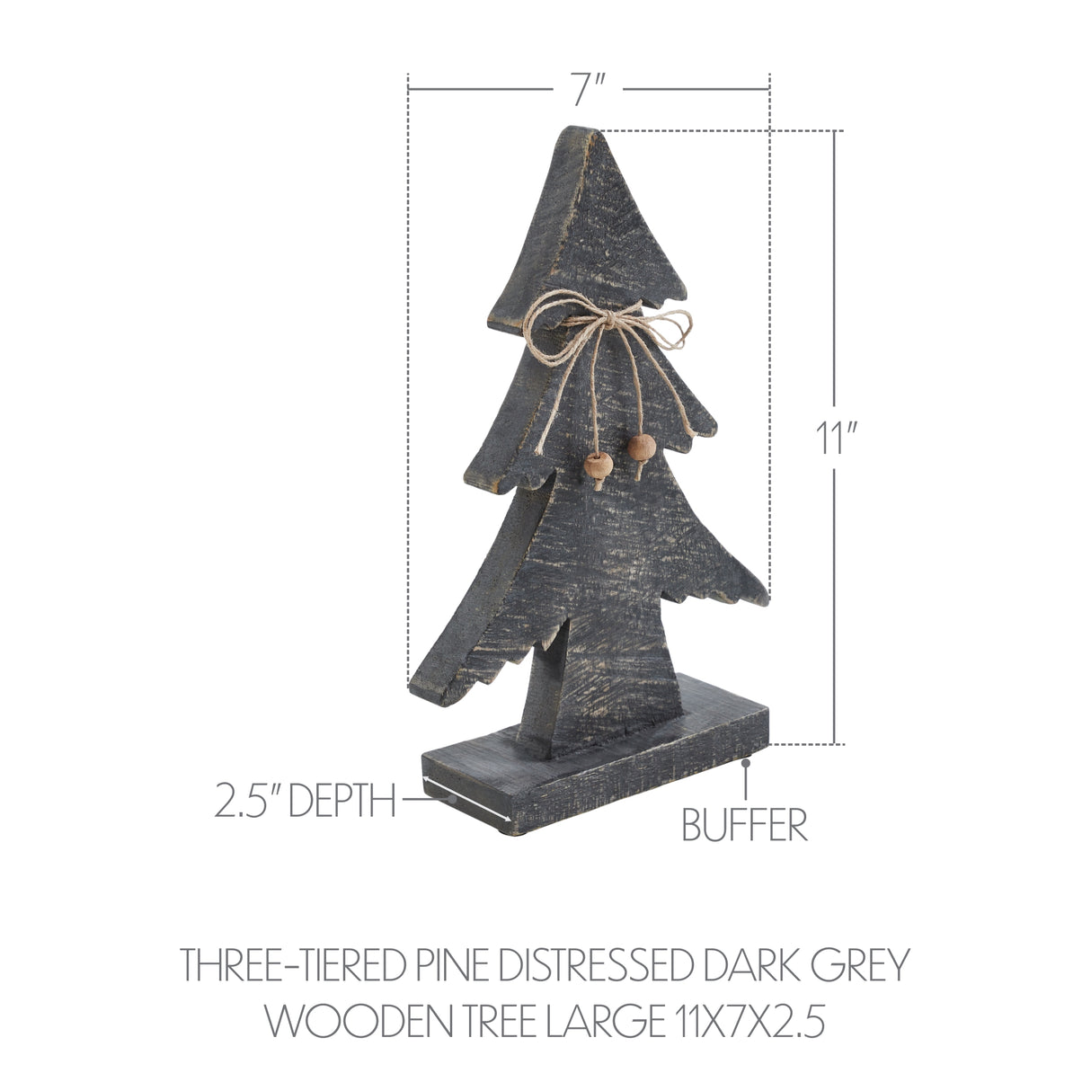 VHC Brands 2PC Three-Tiered Pine Distressed Dark Grey Wooden Tree ,Small and Large