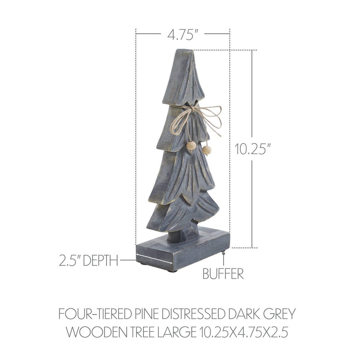 VHC Brands 2PC Four-Tiered Pine Distressed Dark Grey Wooden Tree ,Small and Large