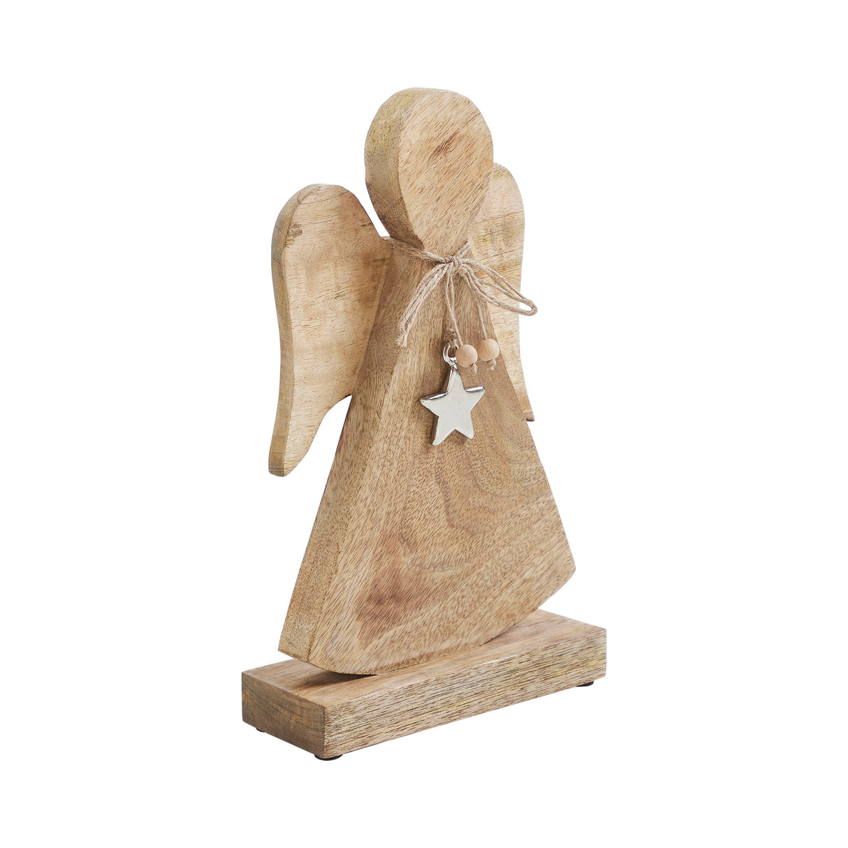 Metal Star Natural Wooden Angel 10.75x6.25x2.5