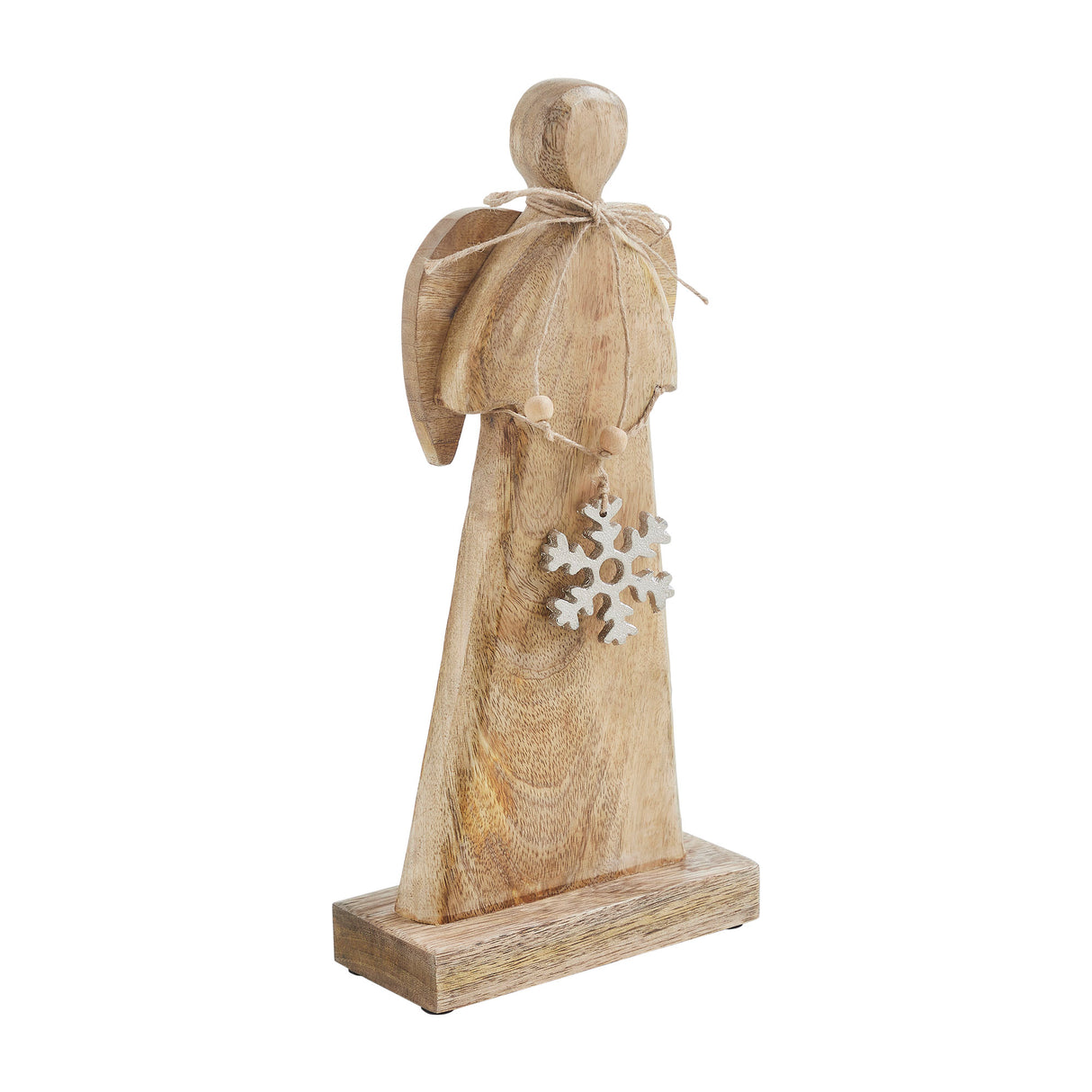 Metal Snowflake Natural Wooden Angel 12x5.75x2.5