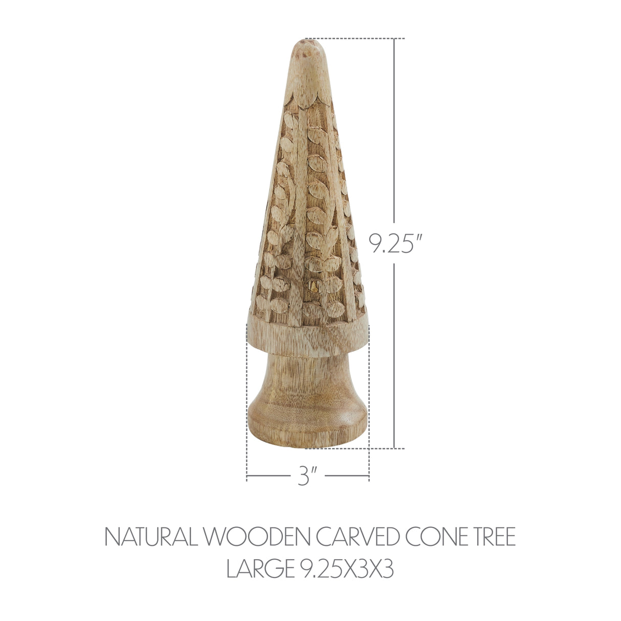 VHC Brands 3PC Natural Wooden Carved Cone Tree ,Small Meduim and Large