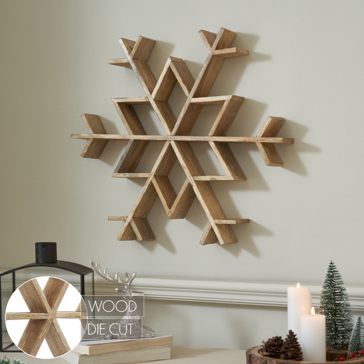 VHC Brands 2PC Natural Wooden Snowflake ,Small and Large