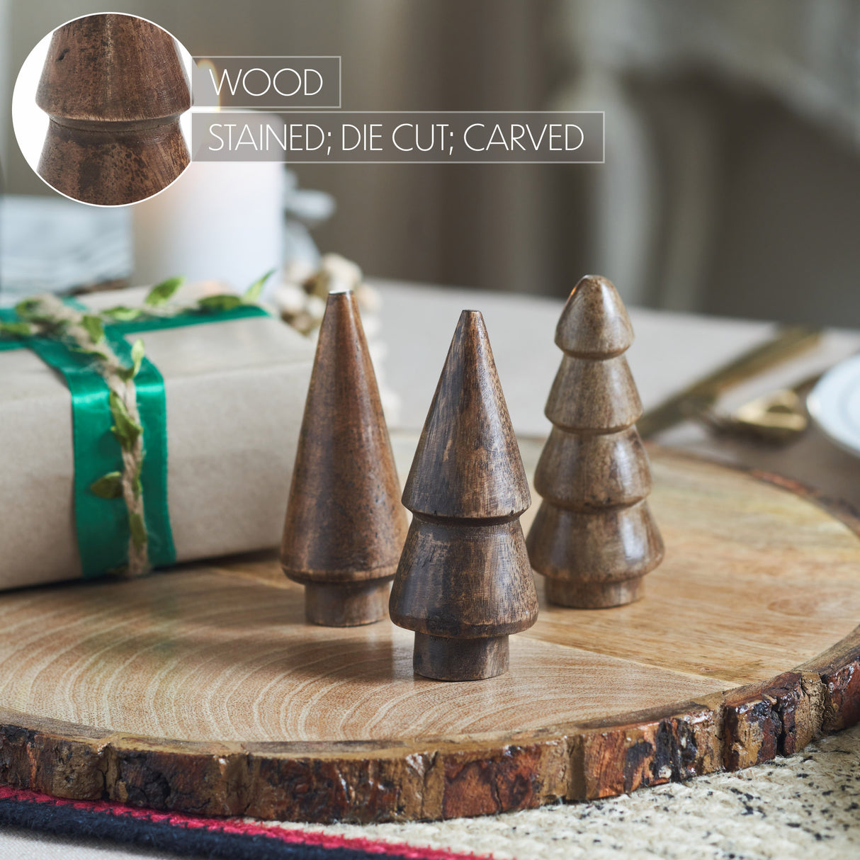 Conical Wooden Tree Set of 3