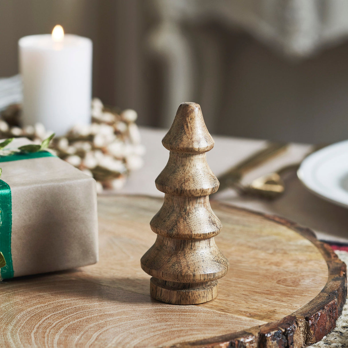 Dark Finish Four-Tiered Hand Turned Wooden Tree