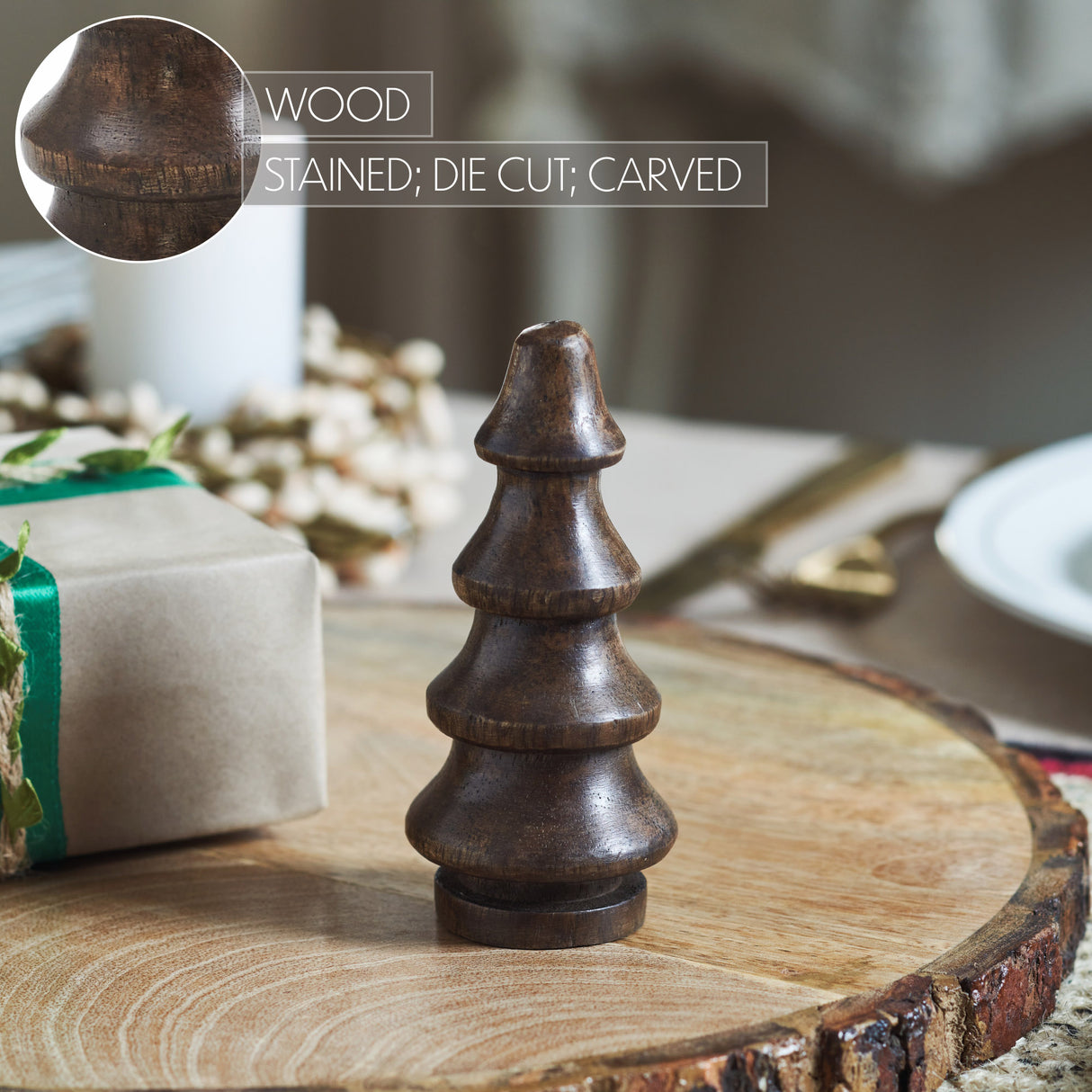 Dark Finish Four-Tiered Hand Turned Wooden Tree