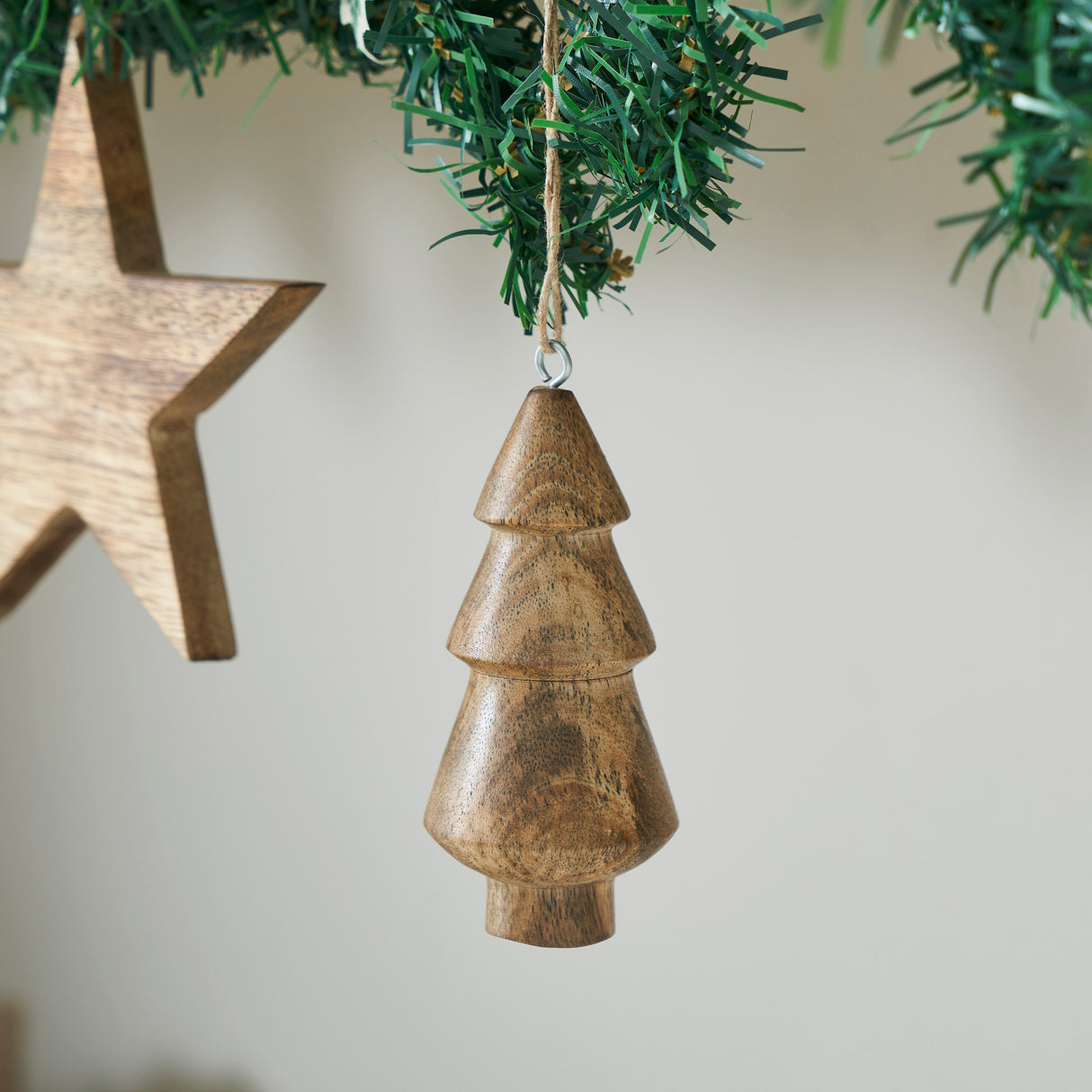 Natural Three-Tiered Hand Turned Wooden Tree 4.5x2x2 Set of 6