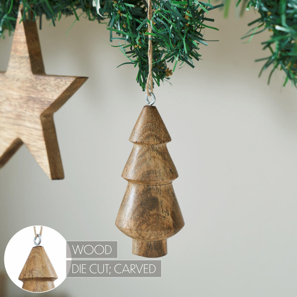 Natural Three-Tiered Hand Turned Wooden Tree 4.5x2x2 Set of 6