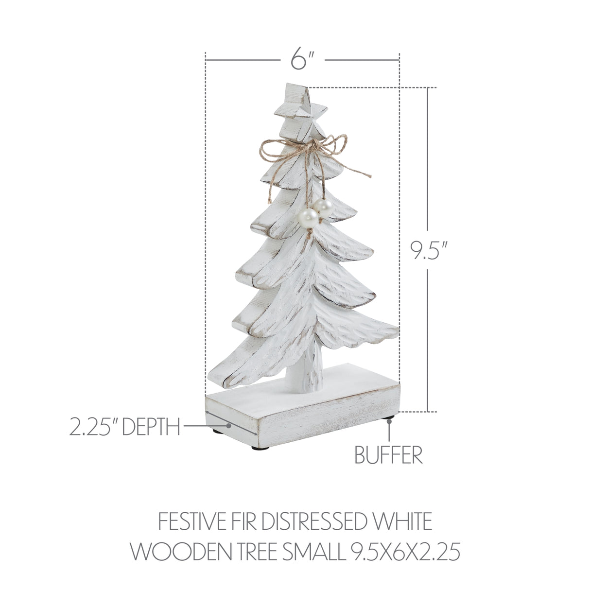 VHC Brands 2PC Festive Fir Distressed White Wooden Tree ,Small and Large